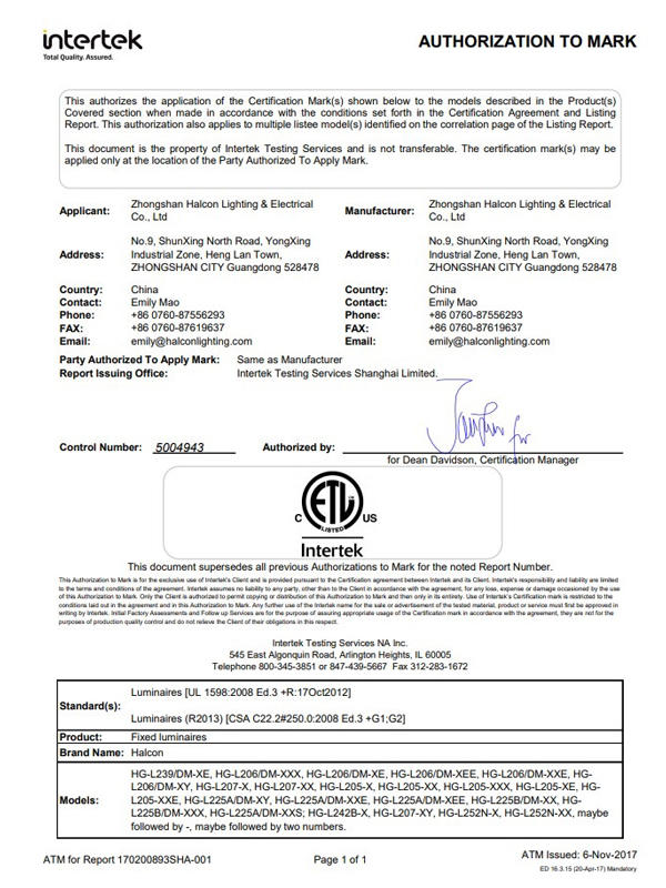 ETL certificate
